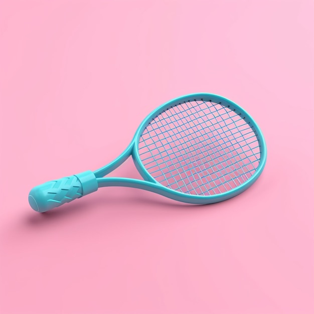 Foto raquete de tênis de cor mono azul com uma bola