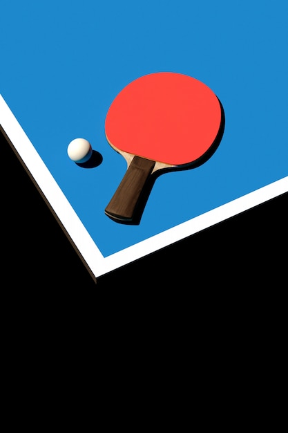 Foto raquete de tênis de mesa ou ping pong e cartaz de torneio de bola design ilustração 3d