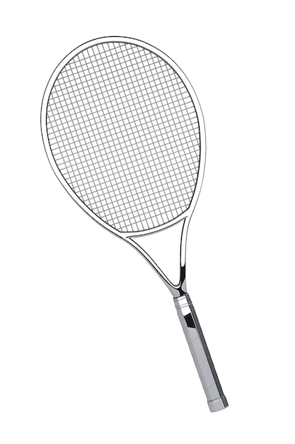 Raquete de tênis prata closeup em um fundo branco