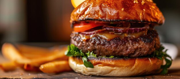 Foto rara y jugosa hamburguesa con queso con un huevo frito