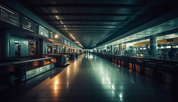 Rasante Geschäftsreisen durch eine futuristische U-Bahn-Station bei Nacht, generiert durch KI