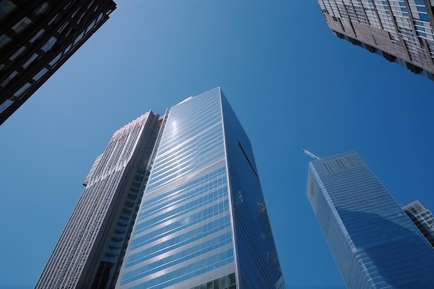 Rascacielos en el centro de la ciudad con cielo azul claro