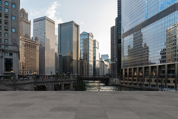 Rascacielos Cityscape Downtown Chicago Skyline Buildings Beautiful Real Estate Day time Vacío en la azotea Ver el concepto de éxito