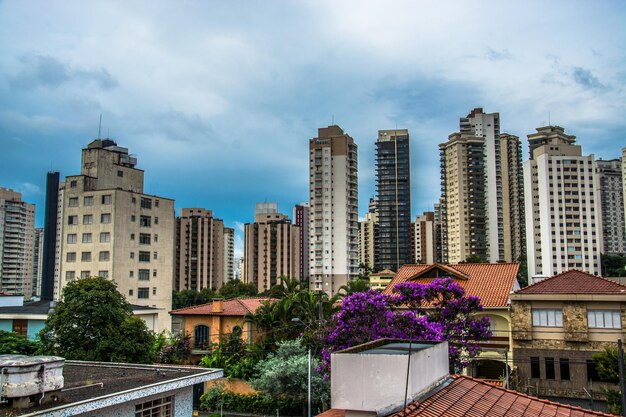 Rascacielos en la ciudad contra el cielo