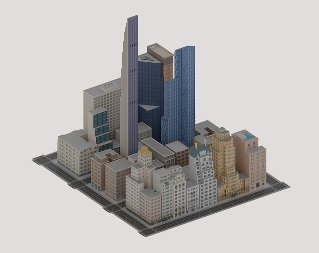 Foto rascacielos de ciudad de edificios de vista isométrica de baja poli renderizado 3d