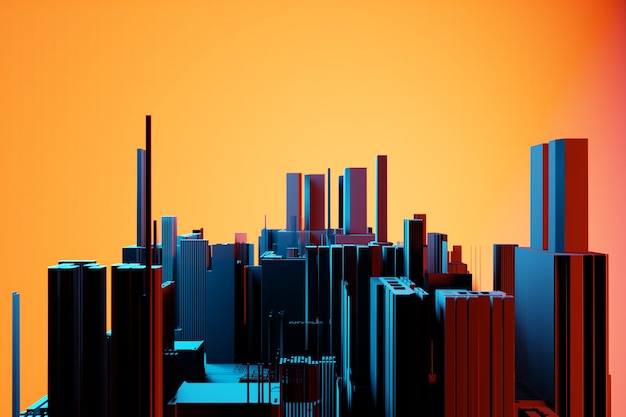 Rascacielos del distrito de negocios del centro. Composición de formas cuadradas geométricas. Ciudad genérica abstracta con ilustración de edificios de oficinas modernos