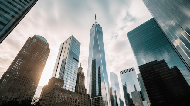 Los rascacielos y el edificio en la ciudad de nueva york con el hermoso cielo de la mañana AI generativo AIG21