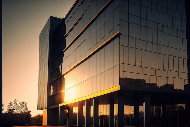 Rascacielos edificio oscuro fachada luces de la ciudad reflejo en vidrio IA generativa