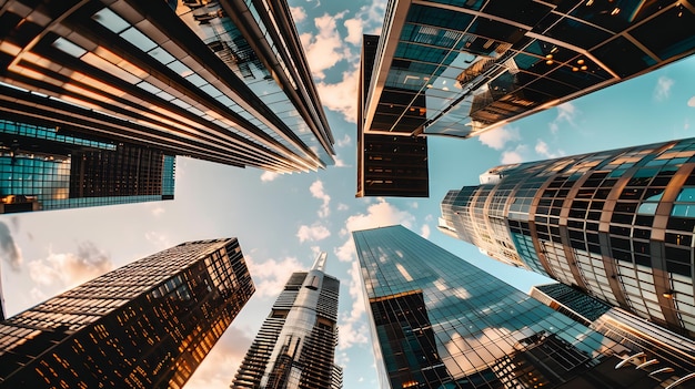 Foto los rascacielos modernos en el fondo del cielo