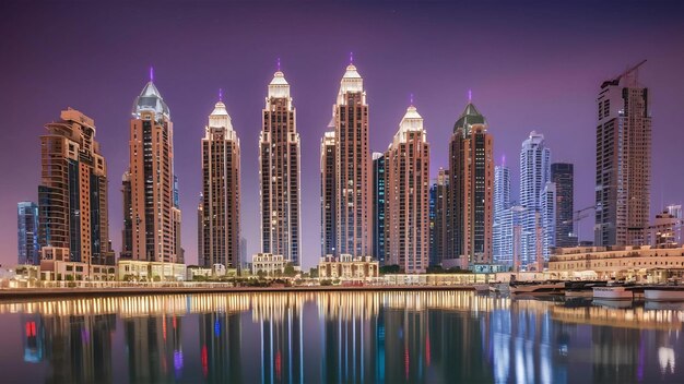 Foto los rascacielos en el puerto deportivo de dubai el puerto esportivo de dubai por la noche las luces del paisaje urbano de la noche