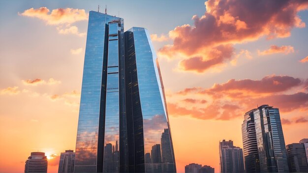 Foto el rascacielos reflector al atardecer