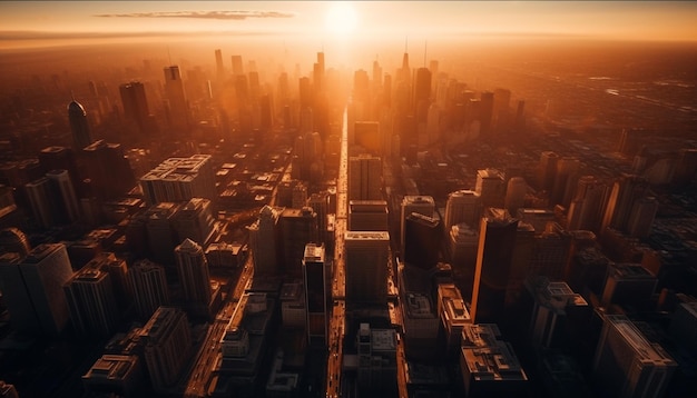Rascacielos resplandecientes de Beijing iluminan el paisaje urbano futurista al anochecer generado por IA