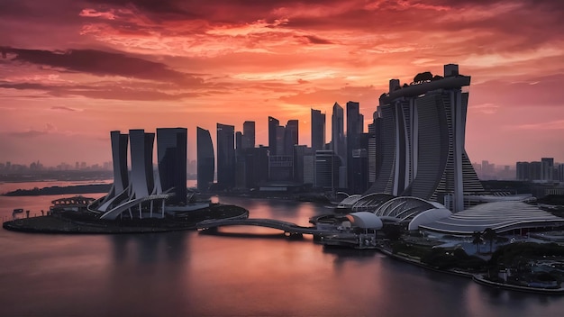 Los rascacielos de Singapur al atardecer