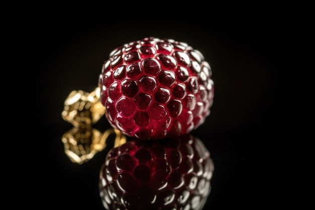 Foto raspberry schmuck anhänger ist aus gold und rubin granat auf einem schwarzen hintergrund mit reflexion generative ai luxury kreative schmuck