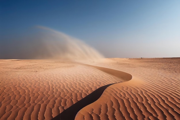 Raster-Darstellung der erstaunlichen Aussicht auf die Sahara-Wüste unter dem Tag sauberer Himmel Endloser Sand Sandsturm altes Ägypten Hitze Sonne Staub Lebloses Ödland-Konzept 3D-Rendering-Hintergrund