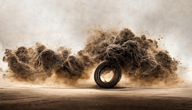 Rasterdarstellung von Motocross im Gelände usw. Reifen in Rauch und Staub Räder und Reifen von Autos und Motorrädern Motorradrennen Drag Racing Drift Rally Rennkonzept 3D-Rendering