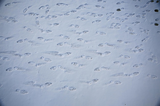 rastrea la nieve asfáltica, el hielo, las huellas de las personas de los zapatos en la nieve, el clima de remoción de nieve