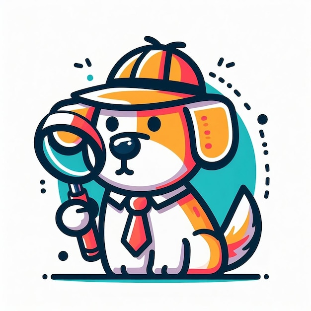 Foto rastreo colorido icono de perro detective con una explosion de colores