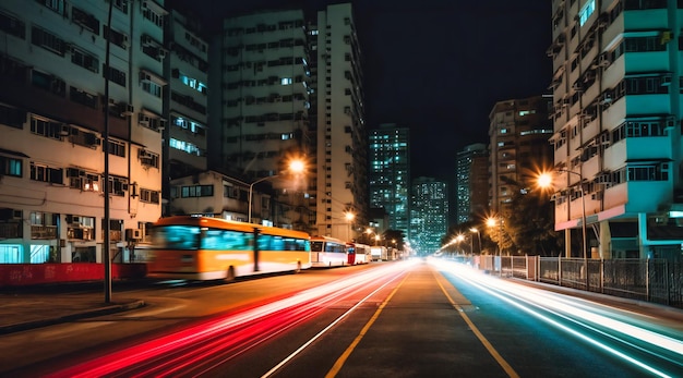 Rastro ligero de Hong Kong de vehículos en un área urbana