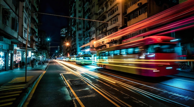 Rastro ligero de Hong Kong de vehículos en un área urbana