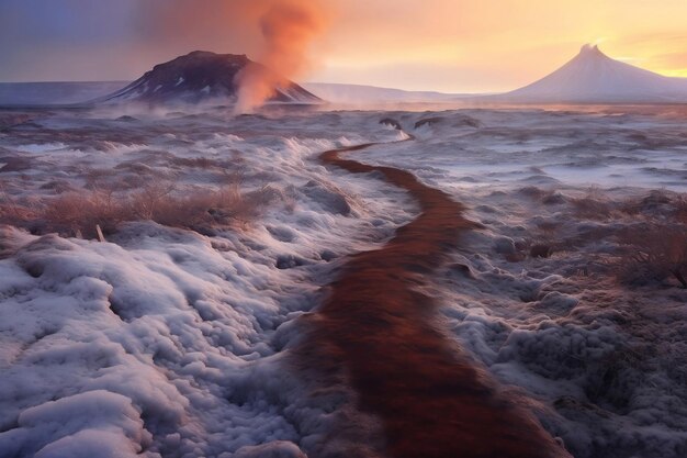 Foto un rastro de nieve y hielo en el océano