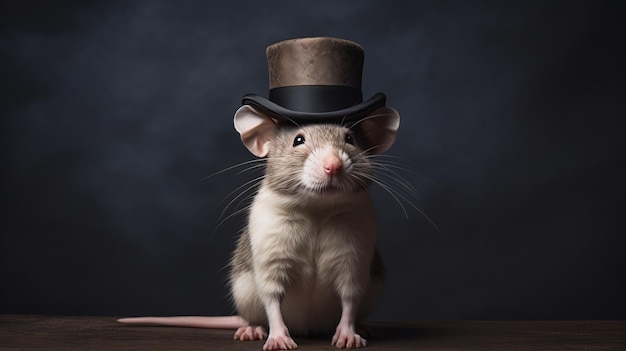 Una rata linda con un sombrero posando en el estudio