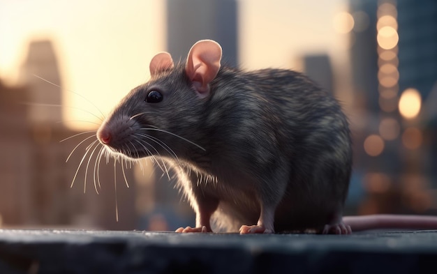 Una rata o un ratón en un fondo de ciudad generado por ai