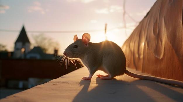 Una rata se sienta en un techo al sol.