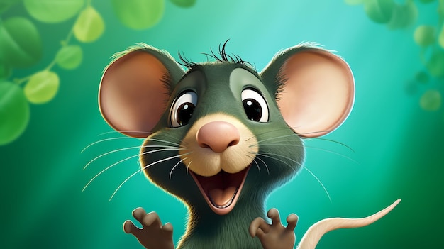 Una rata súper linda con fondo esmeralda, una foto de cabeza, un clip art de dibujos animados.
