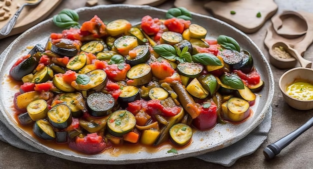 Ratatouille auf einem schönen, von der KI erzeugten Teller