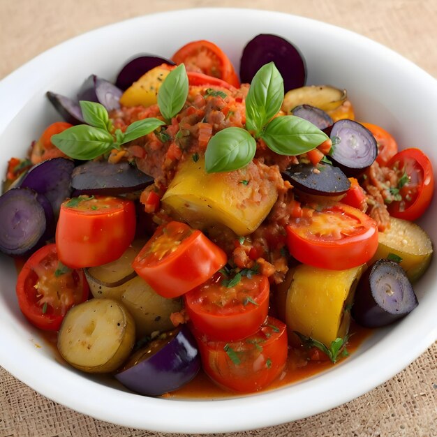 Ratatouille con pimienta, berenjena, tomate y patata