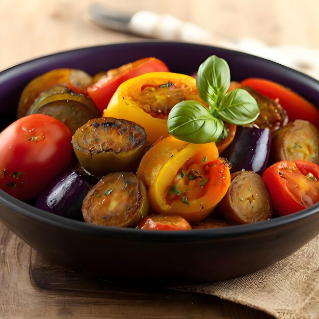 Ratatouille con pimienta, berenjena, tomate y patata