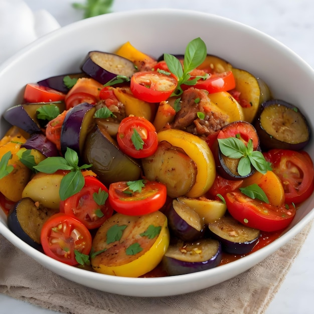 Ratatouille con pimienta, berenjena, tomate y patata