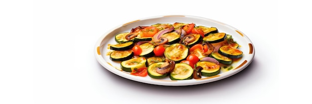 Ratatouille en un plato redondo blanco y liso en un fondo transparente aislado Plato francés