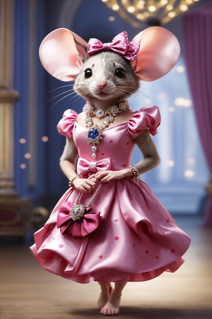 Ratinha com vestido rosa