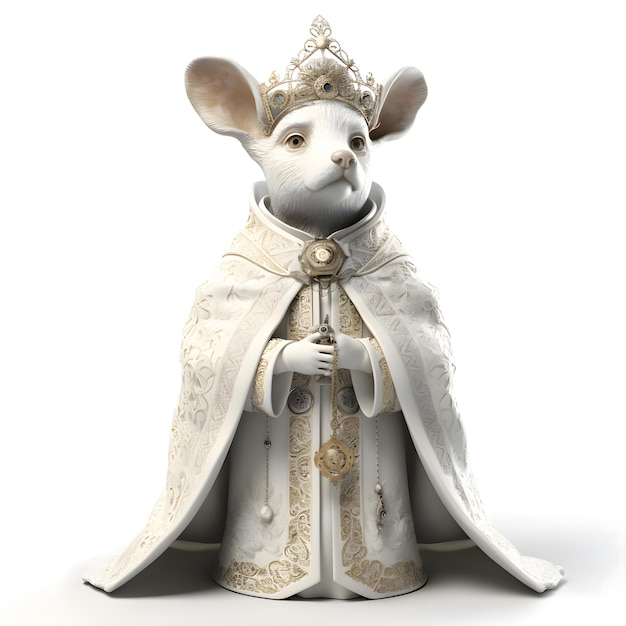 Ratinho bonitinho em um traje medieval isolado no fundo branco