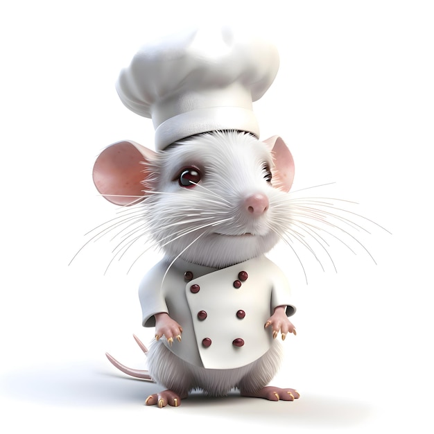 Ratinho branco bonitinho como chef com chapéu e uniforme