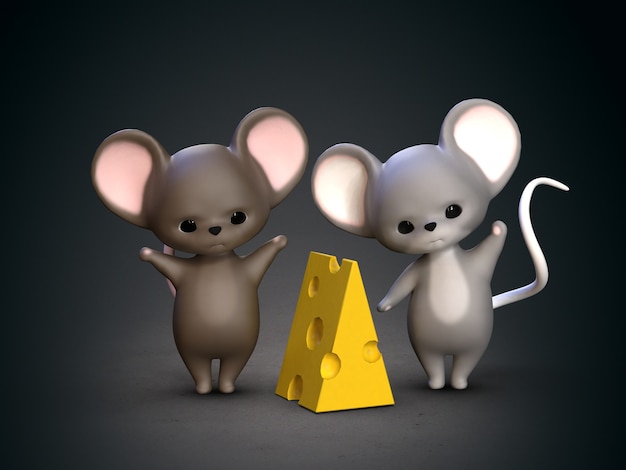 Ratinhos fofos. Ilustração 3D