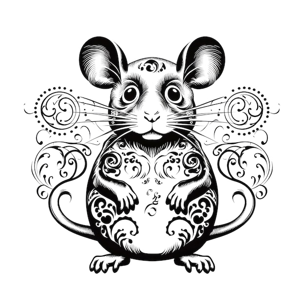 Rato adornado Icono Rato retrato aislado Horóscopo chino Símbolo de rata mínimo en fondo blanco Ilustración generativa de IA