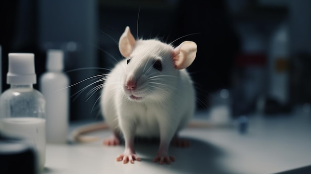 Rato branco bonito no laboratório de pesquisa