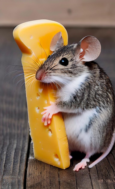 rato cinzento segurando queijo