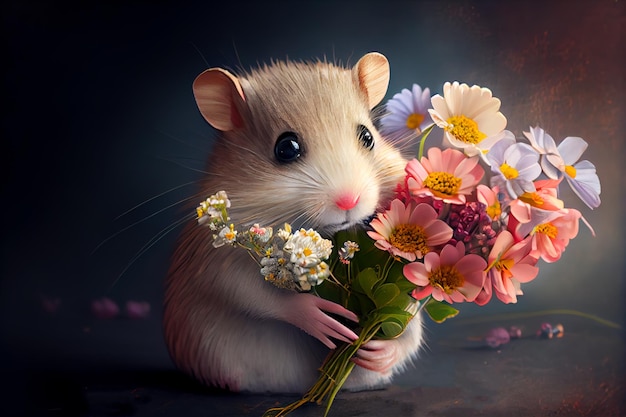 Rato com um buquê de flores Generative AI Generative AI