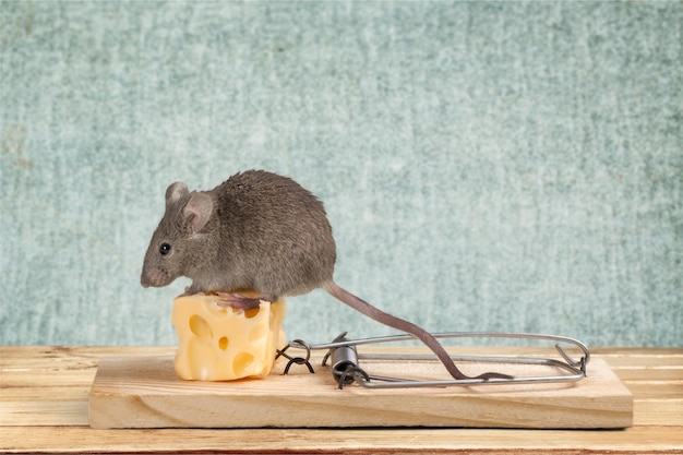 Rato comendo queijo da armadilha