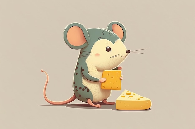 Foto rato de estimação comendo queijo contra um fundo neutro que boneco bonitinho