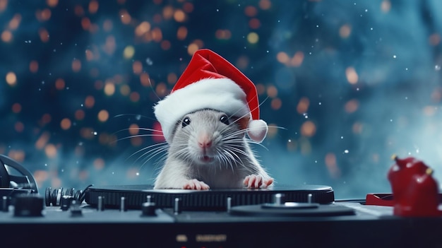 Rato de natal Rato fofo com rato de presente de natal comemorando o natal