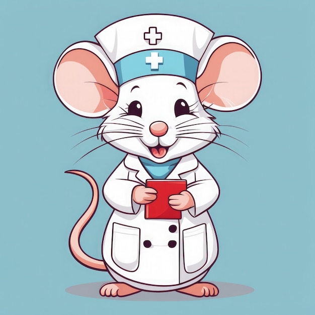 Rato-enfermeira caprichosa de casaco branco