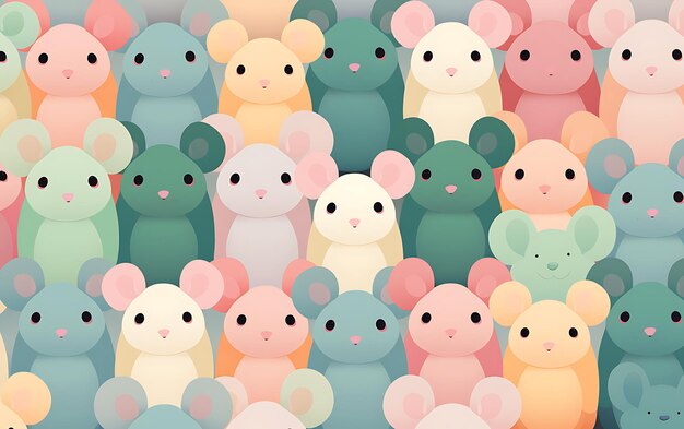 Rato fofo japonês repetiu padrões estilo de arte anime com cores pastel