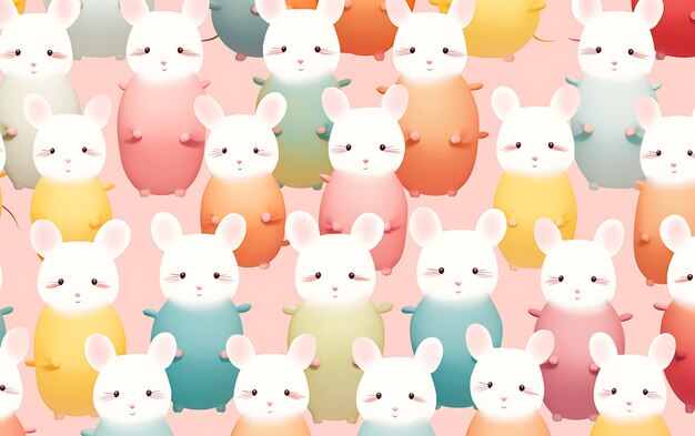 Rato fofo japonês repetiu padrões estilo de arte anime com cores pastel