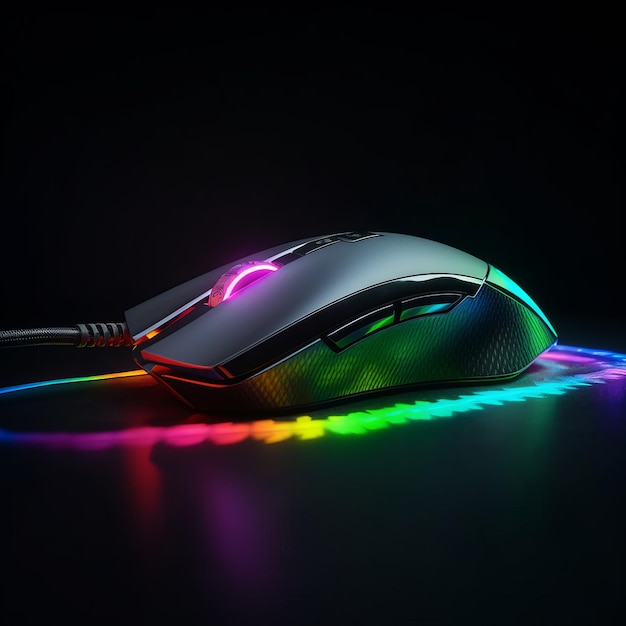 Rato para jogos rgb em IA generativa de fundo preto