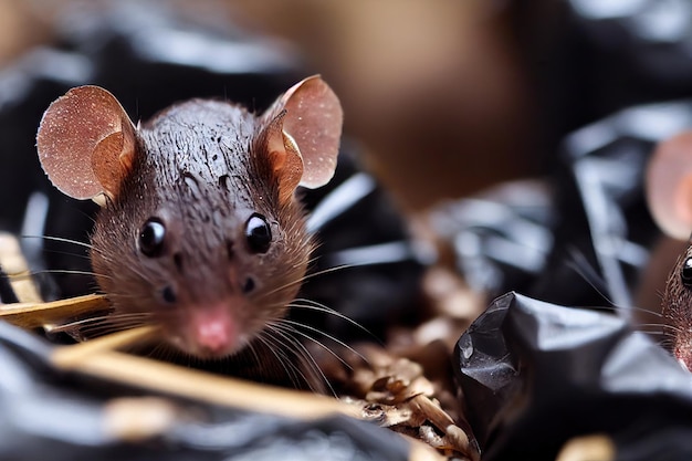 Foto rato preto coleta e arrasta lixo de rato para sua casa